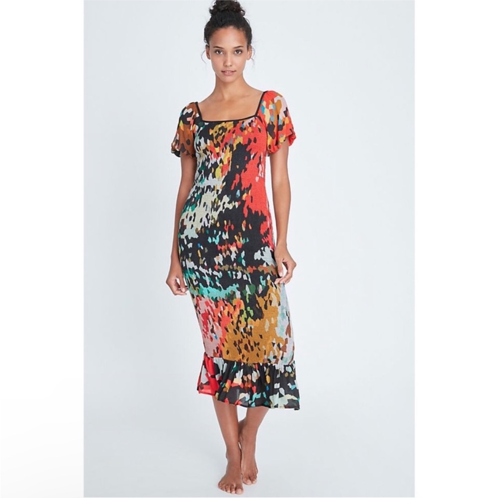 Anthropologie Multi-Color Abstract Print Midi Dress